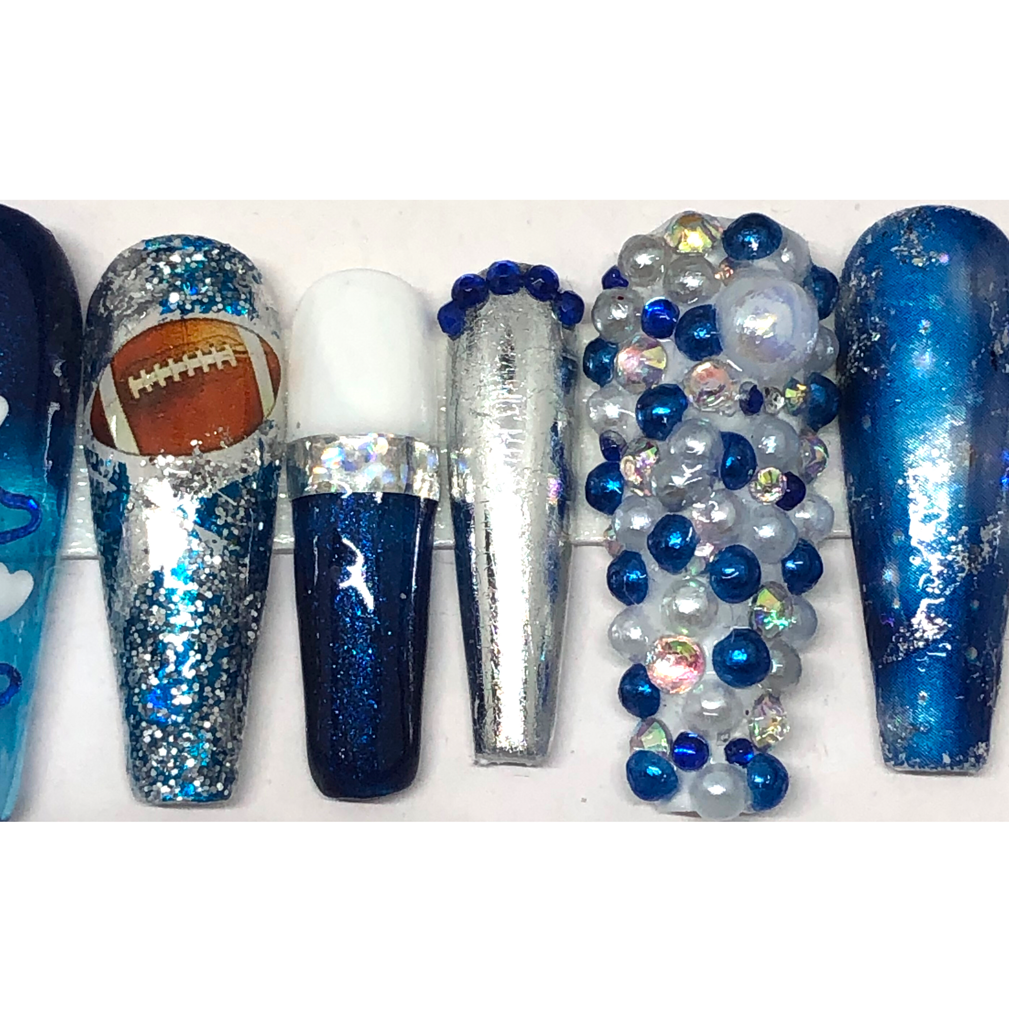 Nola7Nails, Makeup, Dallas Cowboys Nails Custom Gel Press On Nails Coffin  Shape Bling Footba