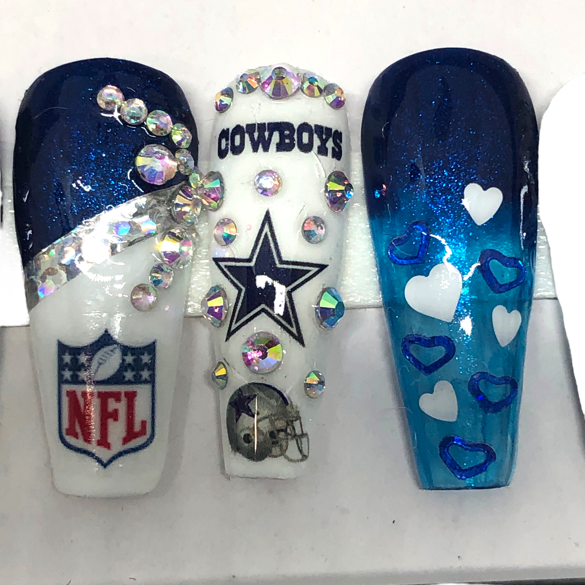 Nola7Nails, Makeup, Dallas Cowboys Nails Custom Gel Press On Nails Coffin  Shape Bling Footba