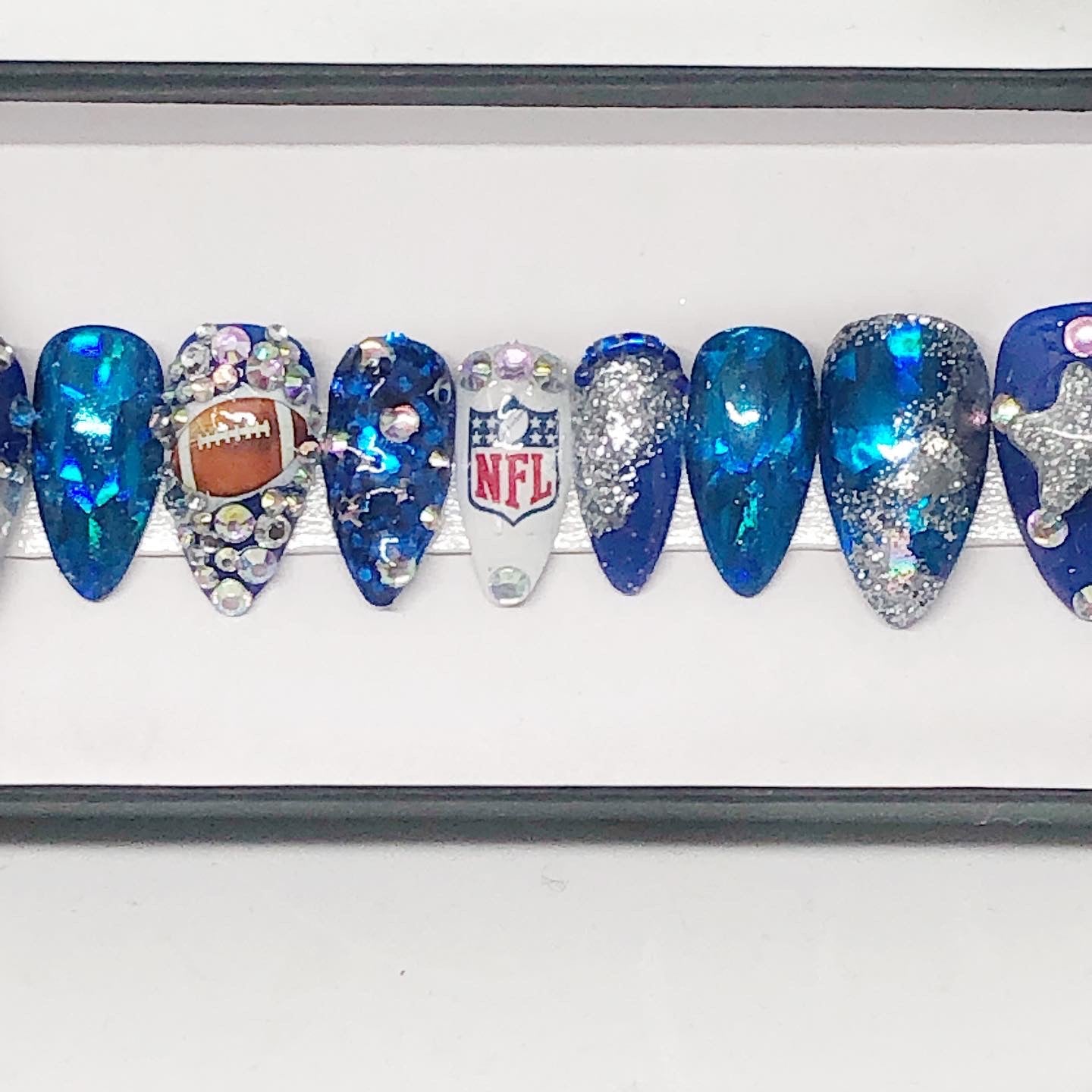 Custom Gel Press on Nails Short Stiletto Dallas Cowboy Nails