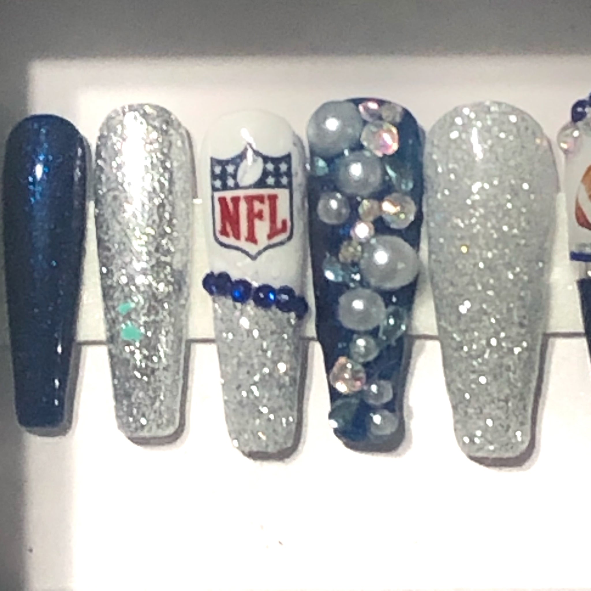 Football Custom Gel Press On False Nails Luxury Long Coffin Shape Dall –  Nola7Nails